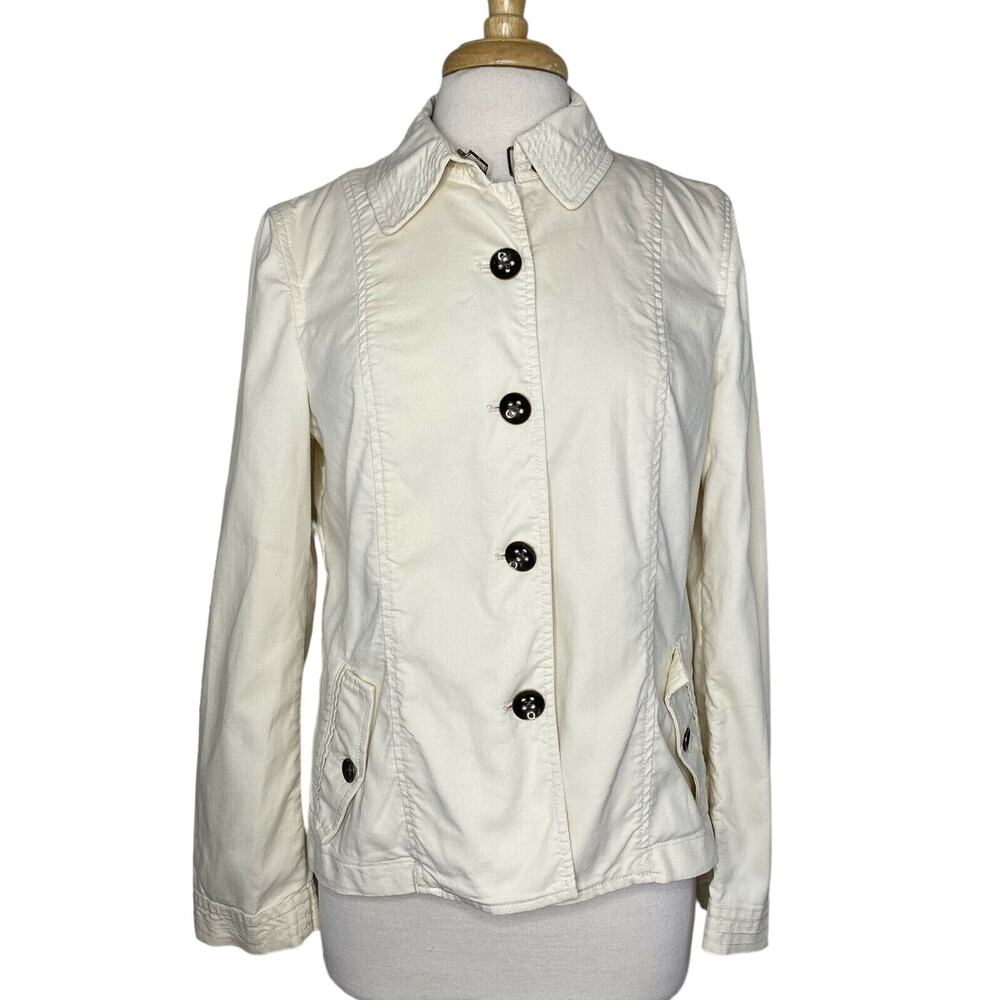 TALBOTS Ivory White Twill Utility Jacket Size 10 Womens Button Cotton Nylon